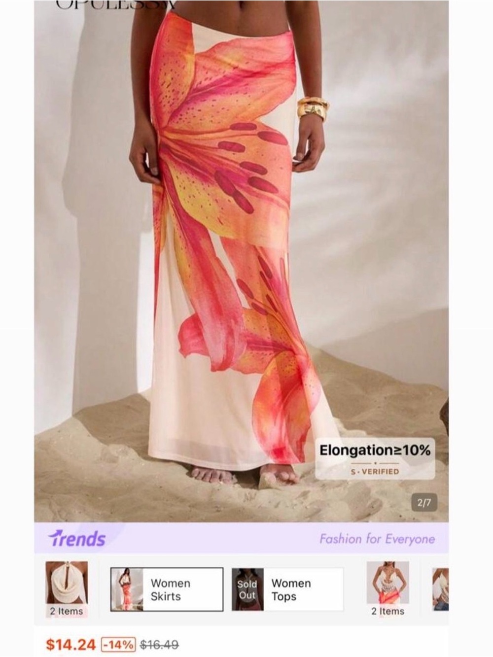 SHEIN Coral and Peach Floral Maxi Skirt